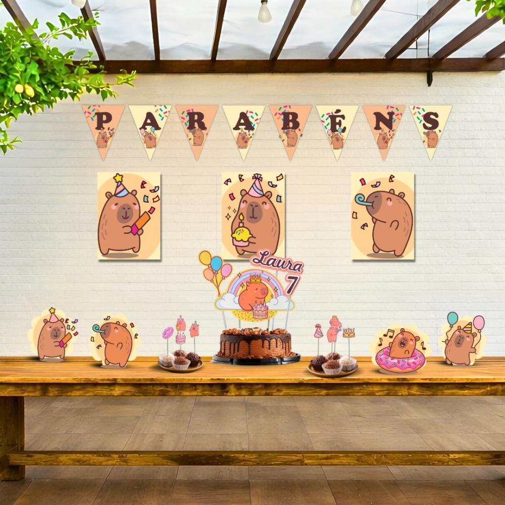 Kit Festa Capivara Fofa Completo Personalizado 🎉 | Topo de Bol