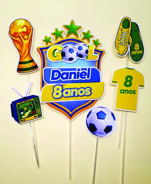 Kit Festa Futebol Brasil Personalizado 3D + Topo de Bolo + 50 Top