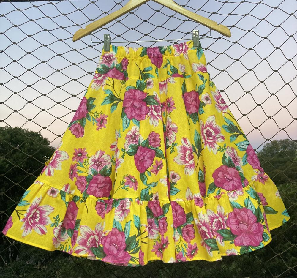 Saia de chita rodada c/ babado - infantil