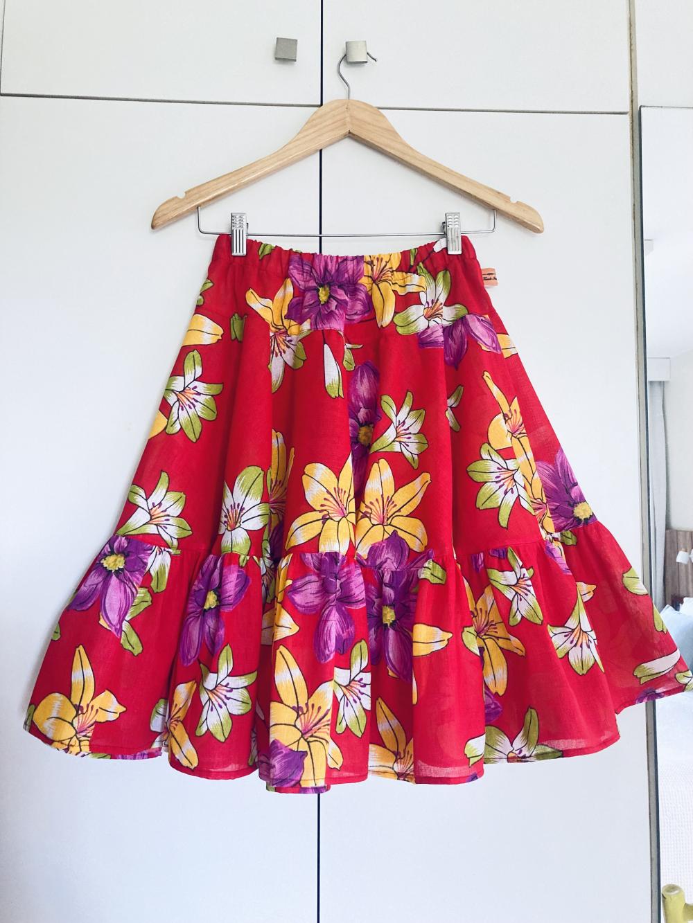 Saia de chita rodada c/ babado - infantil