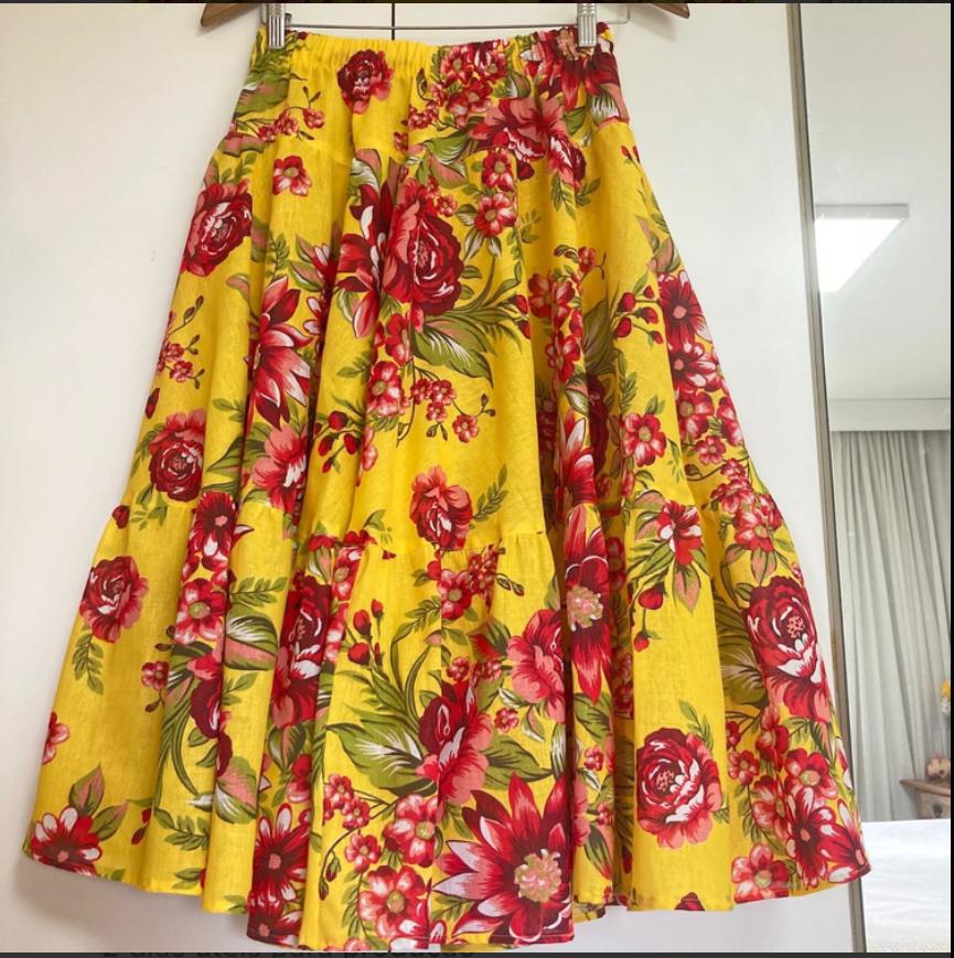 Saia de chita rodada c/ babado - infantil