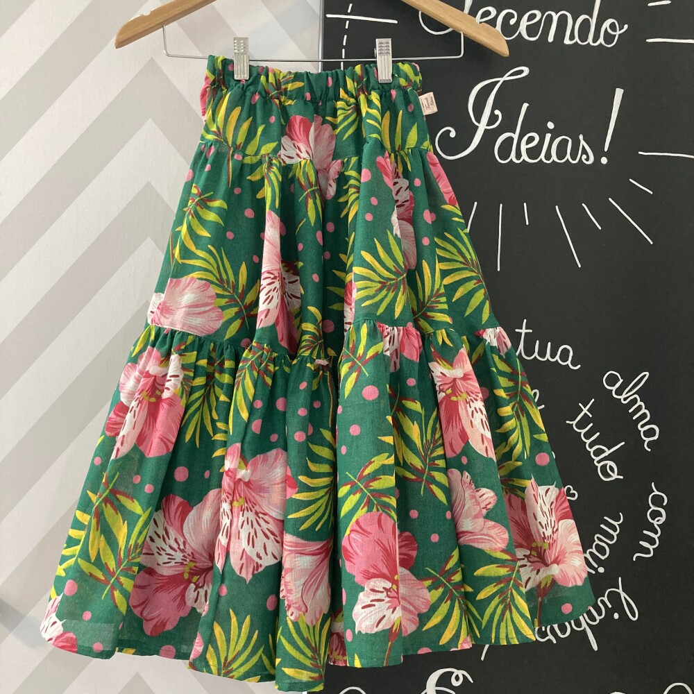 Saia Rodada de Chita Estampada – Godê com Babados - adulto