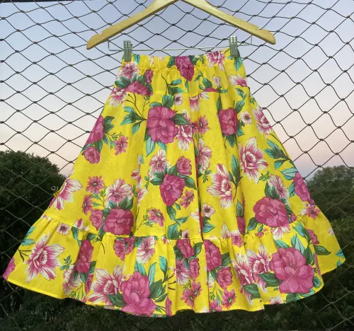Saia de chita rodada c/ babado - infantil