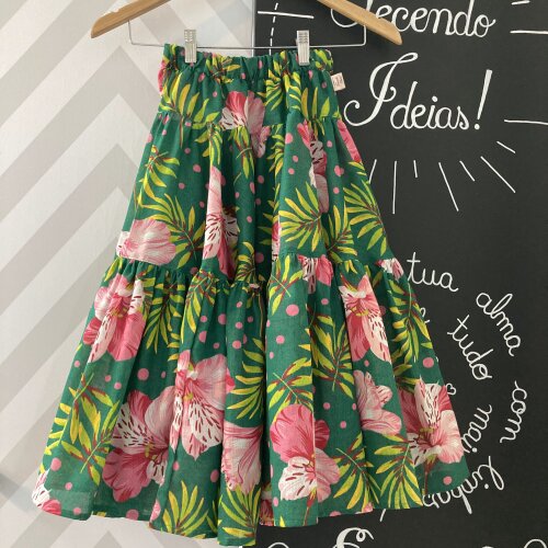 Saia Rodada de Chita Estampada – Godê com Babados - adulto