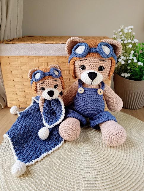 Kit Urso Aviador de Crochê Amigurumi