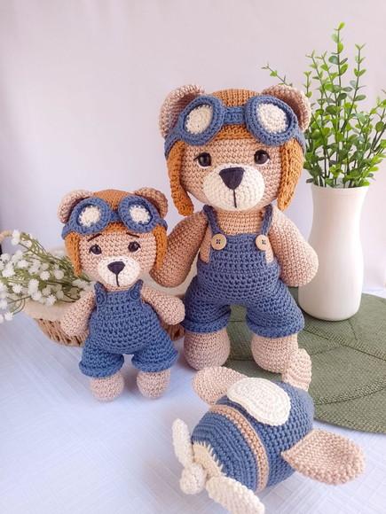 Kit Urso Aviador Amigurumi Crochê