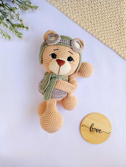 Prendedor de Cortina Urso Aviador Amigurumi