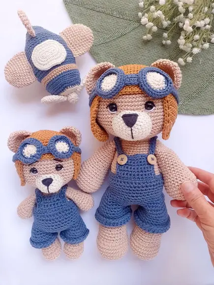 Kit Urso Aviador Amigurumi Crochê