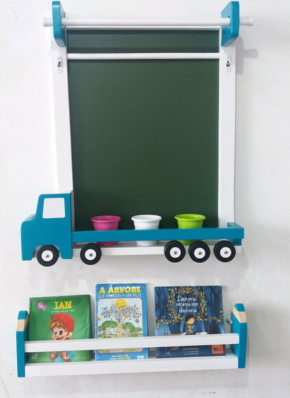 KIT CAMINHÃO C/ LOUSA VERDE + PORTA LIVROS QUADRO DESENHAR