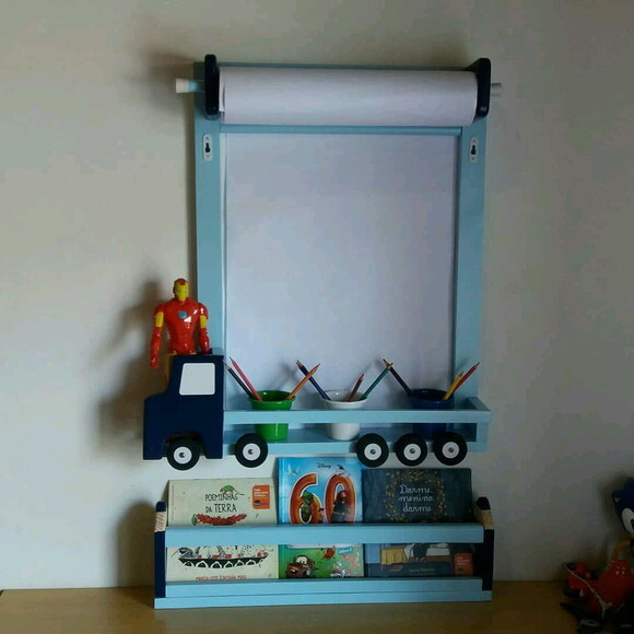 KIT CAMINHÃO LOUSA BRANCA SUPORTE PAPEL PARA DESENHAR