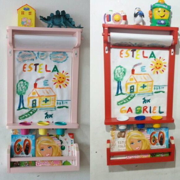 KIT QUADRO C/ LOUSA BRANCA PARA DESENHAR + PORTA LIVROS