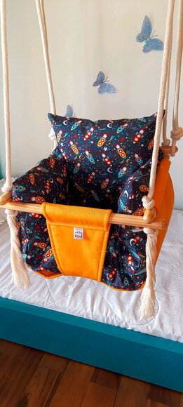 Balanço Bebe Inf Tecido/madeira + Almofadas + Kit Instalação