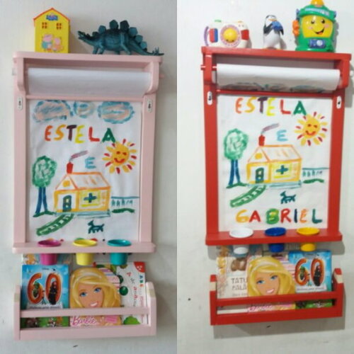 Kit Quadro c/ Lousa Pvc Desenhar com 2 Porta Livros