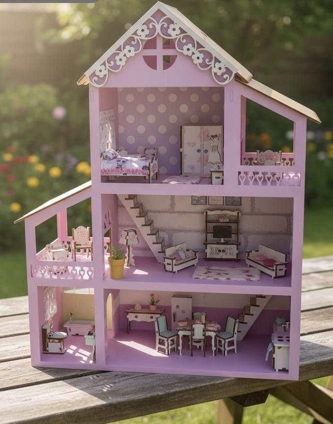 Casa casinha de bonecas personalizadas com iluminação e decora?