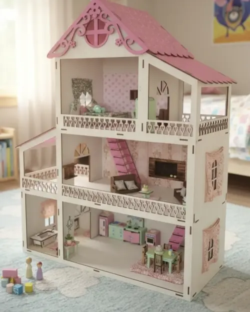Casinha de boneca decorada com iluminação