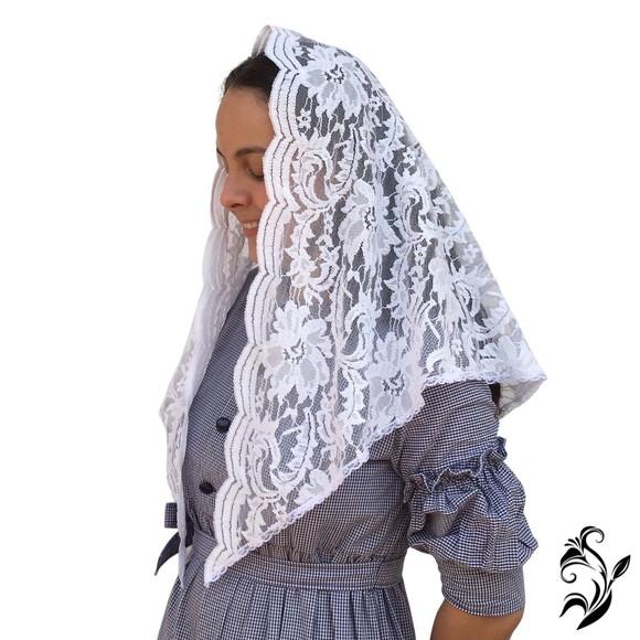 Véu de renda branco para missa - Tamanho M