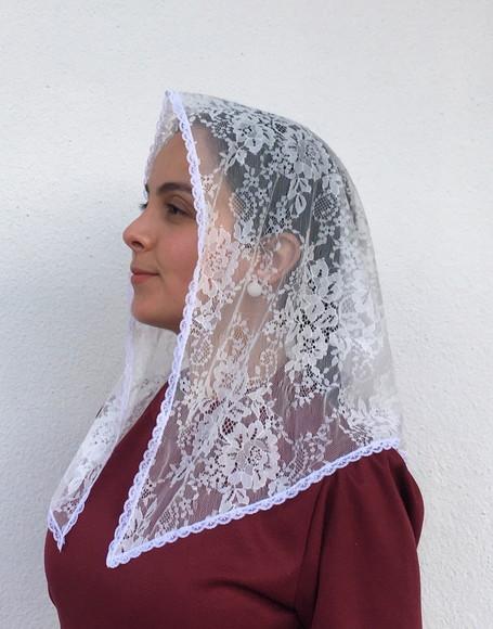 Véu de Renda Branco para Missa - Tamanho P