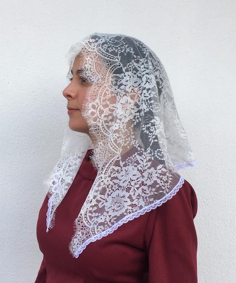 Véu de Renda Branco para Missa - Tamanho P