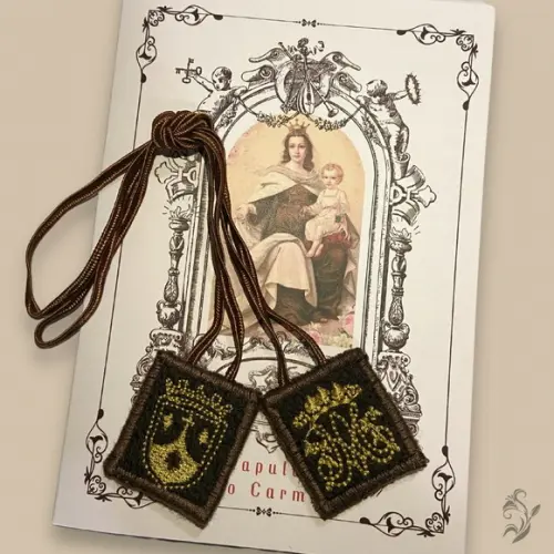 Kit 2 Escapulários Marrons Bordados - Frete Grátis