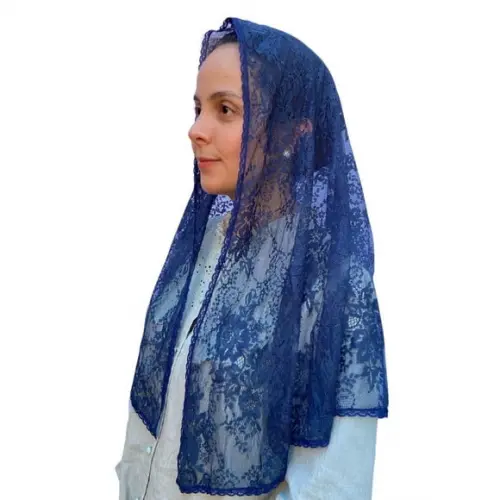 Véu de Renda Azul para Missa - Tamanho G
