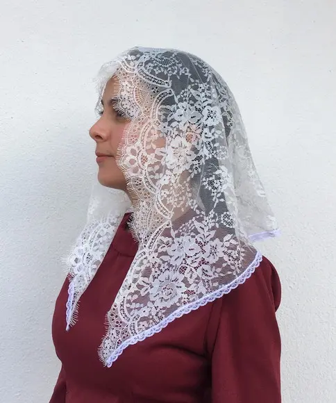 Véu de Renda Branco para Missa - Tamanho P