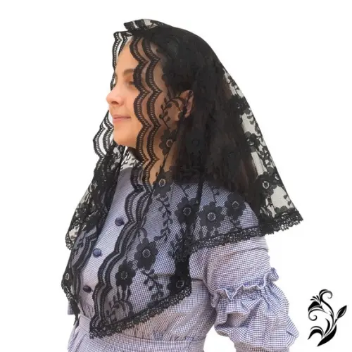 Véu de Renda Preto para Missa