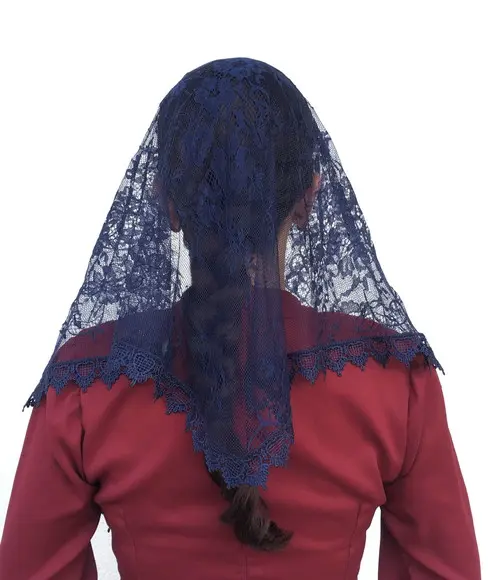 Véu Triangular Azul Para Missa - Tamanho M