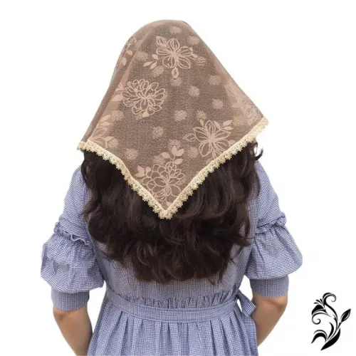 Véu Triangular Bege Para Missa - Tamanho P