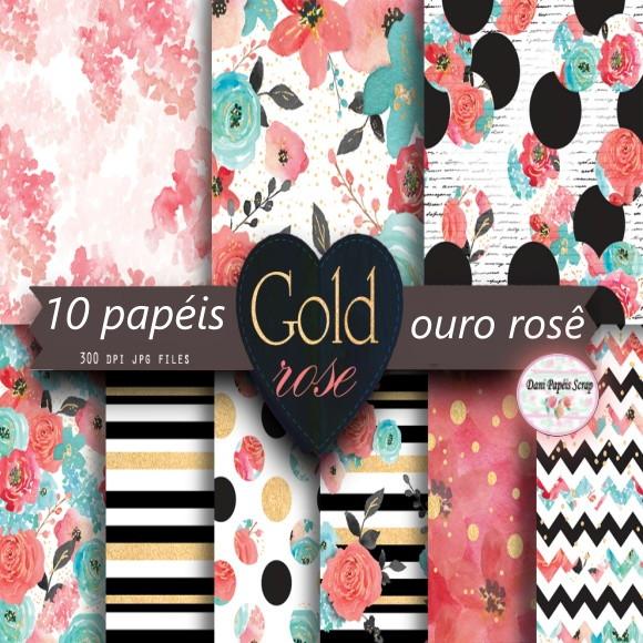 10 Papéis Digitais Ouro Rosê