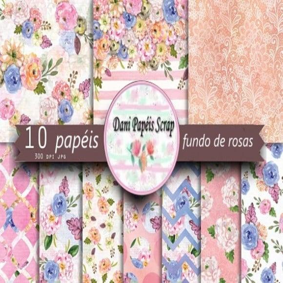 10 Papéis Digitais Fundo de Rosas