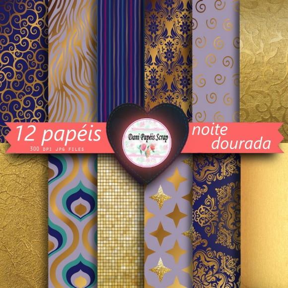12 Papéis Digitais Noite Dourada