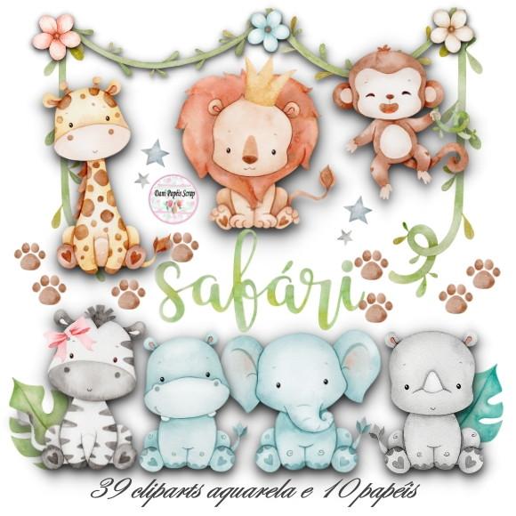 2 Kit Dig Papel Safari Aquarela 70 Elementos