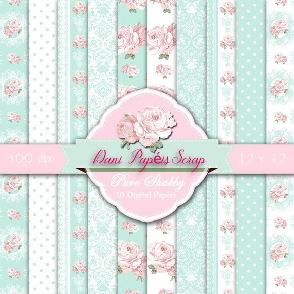 KIT 10 PAPÉIS DIGITAIS SCRAP PURE SHABBY