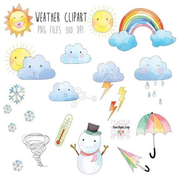 kit Clipart Sol e Nuvem Aquarela
