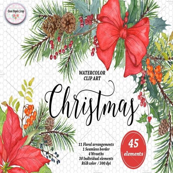 Kit Cliparts Natal Aquarela