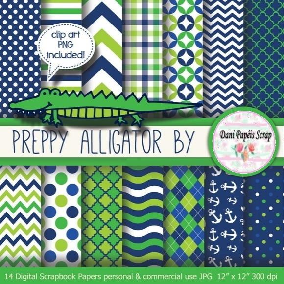 KIT Digital 14 papéis Scrap Alligator