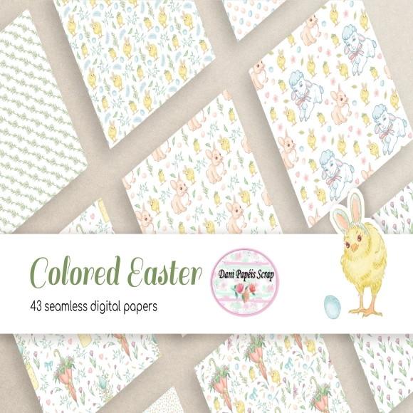 Kit Digital 43 Papéis Colored Easter