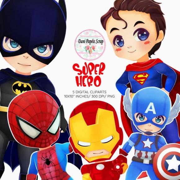 Kit Digital 5 Super Heróis Cliparts 300dpi