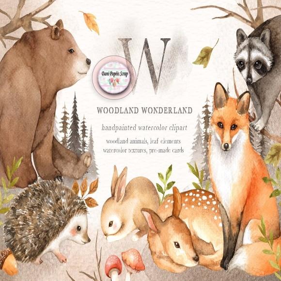 Kit Digital Animais da Floresta Aquarelada
