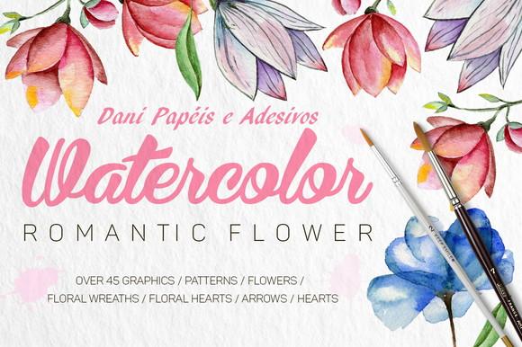 Kit Digital aquarela romantic flower
