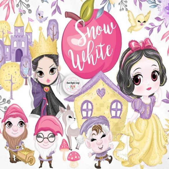 Kit Digital Clipart Cute Branca de Neve Snow White