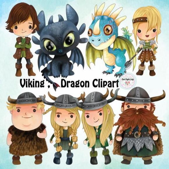 Kit Digital Clipart Cute Viking Dragon