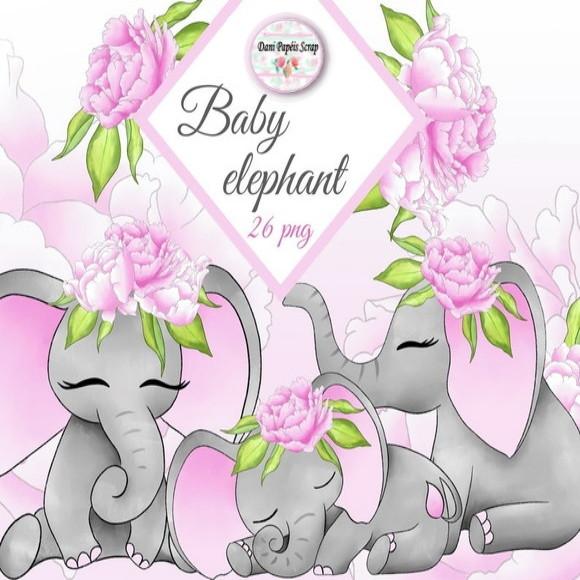 Kit Digital Cliparts Elefantinho Rosa
