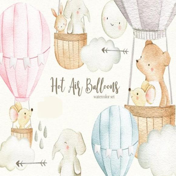 Kit Digital Cliparts Hot Air Ballons