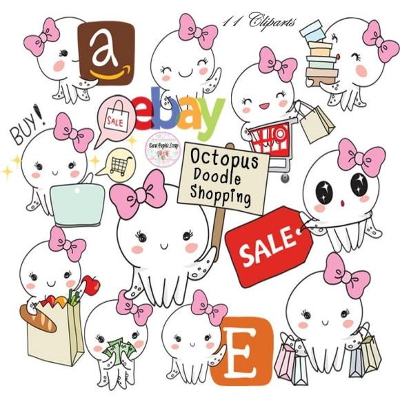 Kit Digital Cliparts Octopus Doodle Shopping