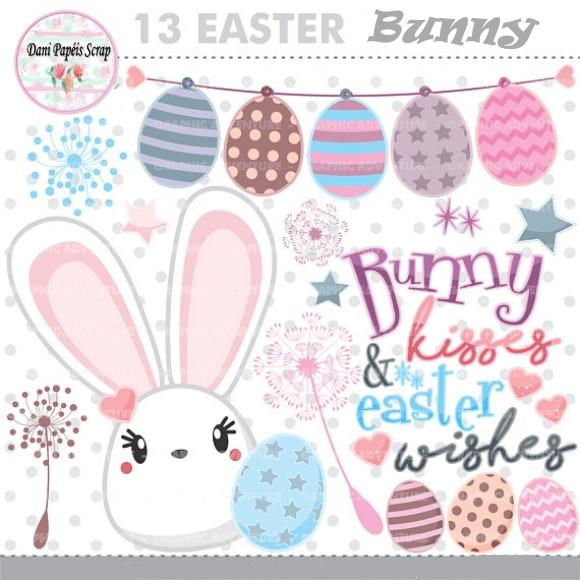 Kit Digital Easter Bunny Clipart e Papéis