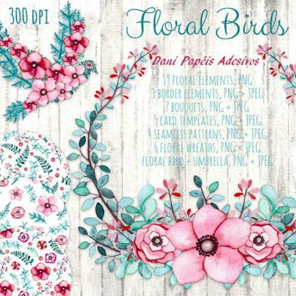 KIT DIGITAL FLORAL BIRDS