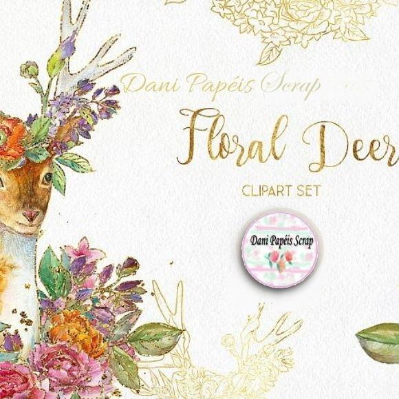 Kit Digital Floral Deer