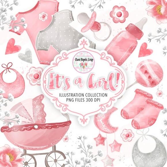 Kit Digital Its a Girl Rosa