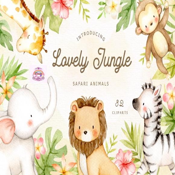 Kit Digital Lovely Jungle Aquarela Safari